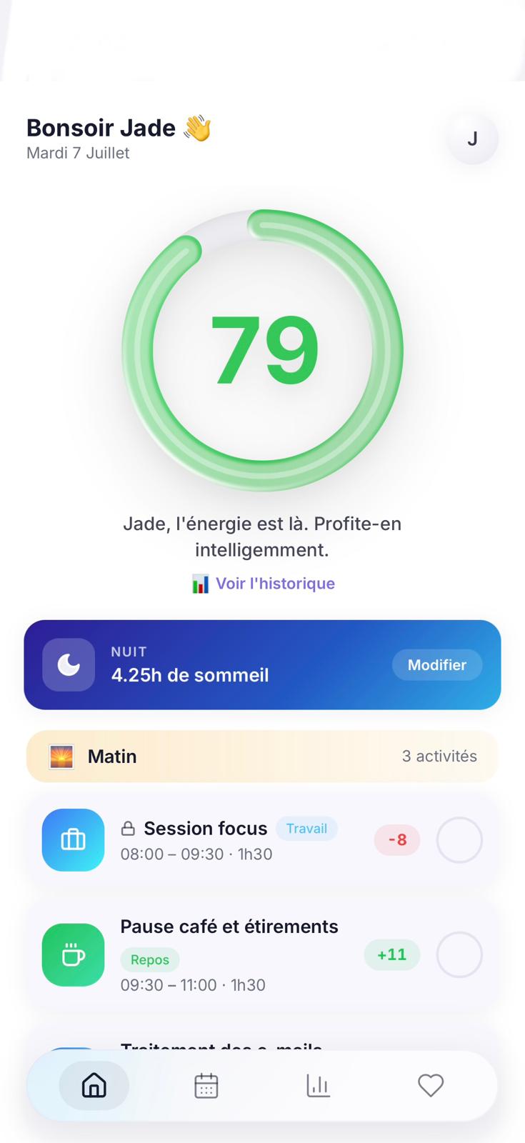 Aperçu Freetime, page d'accueil