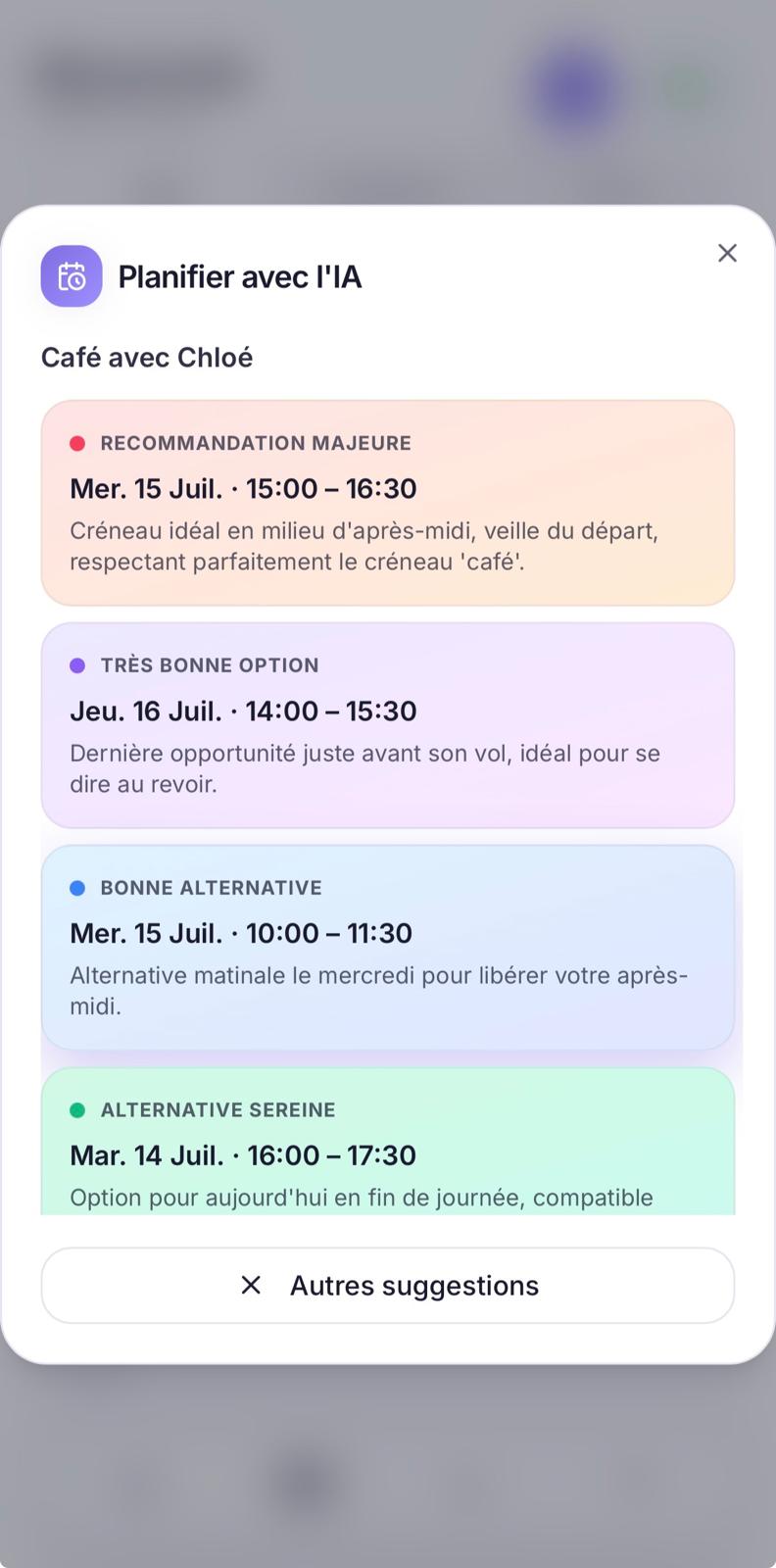 Planifier avec l'IA, suggestions